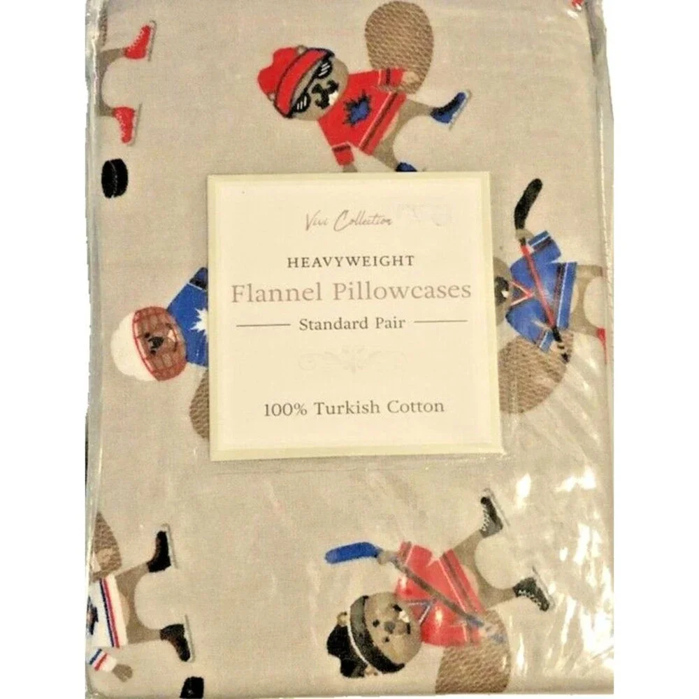 ViVi Heavyweight Flannel Pillowcases Standard 100% Turkish Cotton Hockey 2 Pack